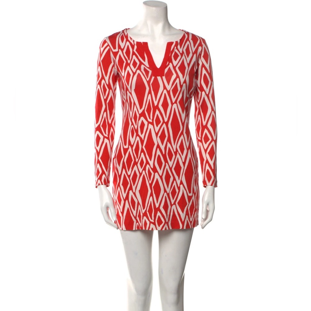Diane Von Furstenberg Red and White Long Sleeve Dress